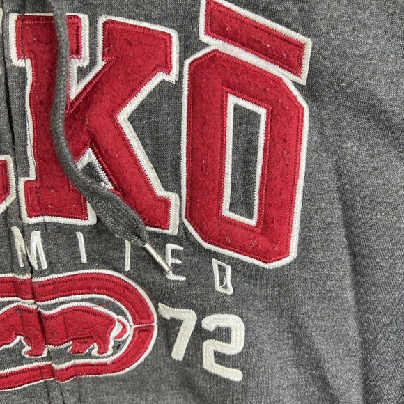 Vintage Y2K Ecko UNLTD Hoodie Mens Size Small Gray/Red Spell Out Rhino Logo 1972 - Picture 5 of 16